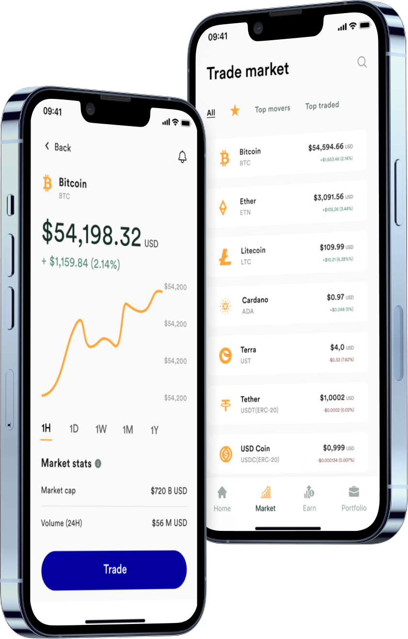 Trading app running on a phone