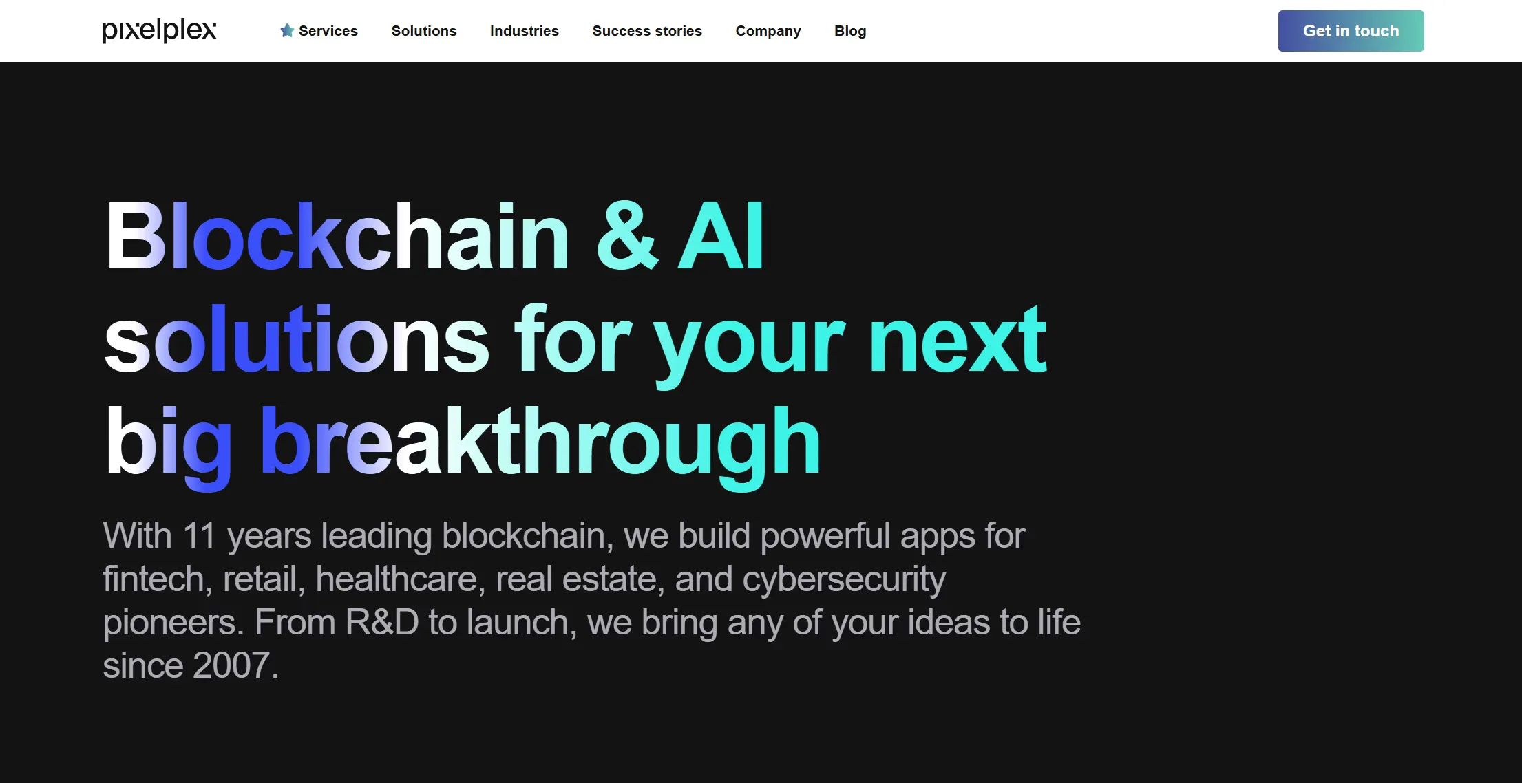 pixelplex homepage screen