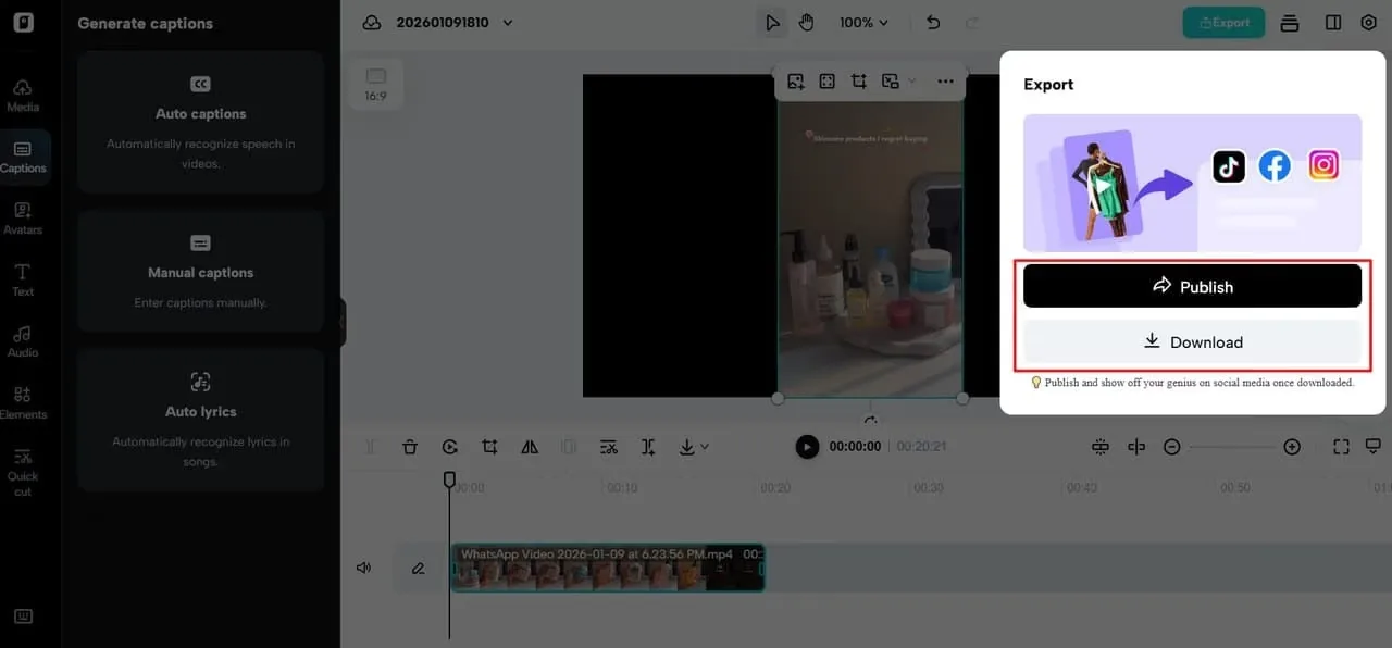 Export button