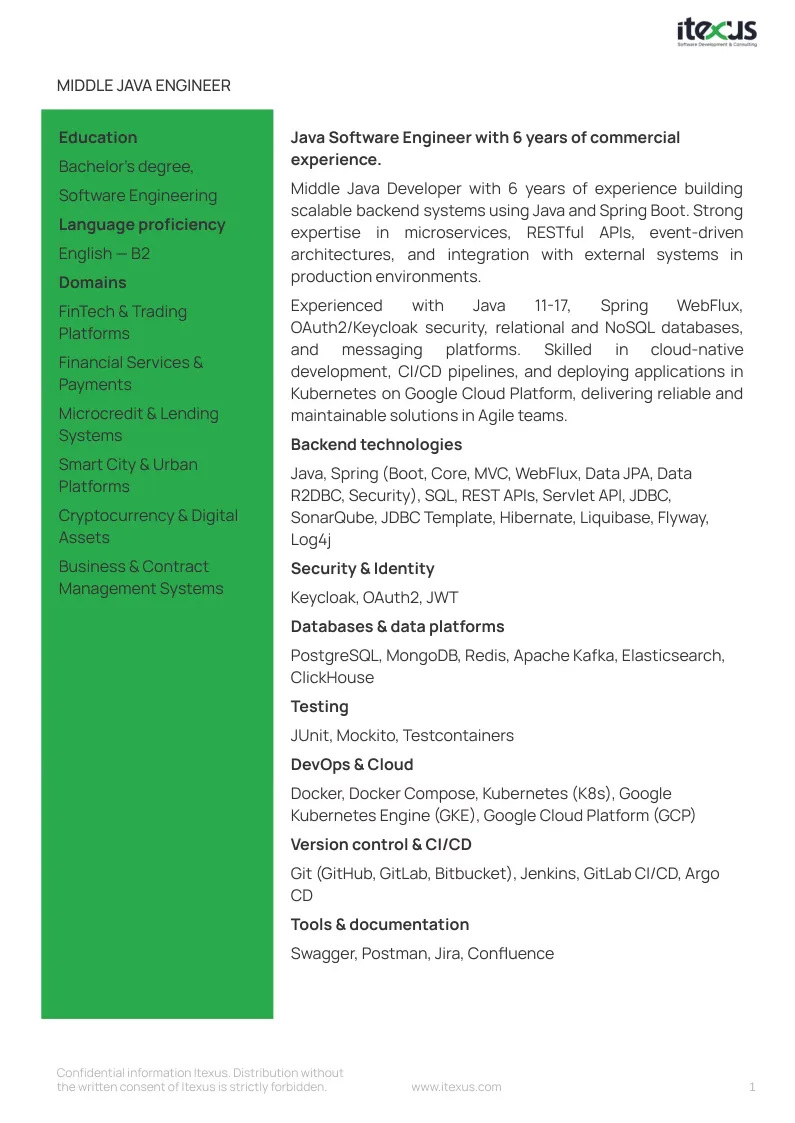 Middle Java developer CV