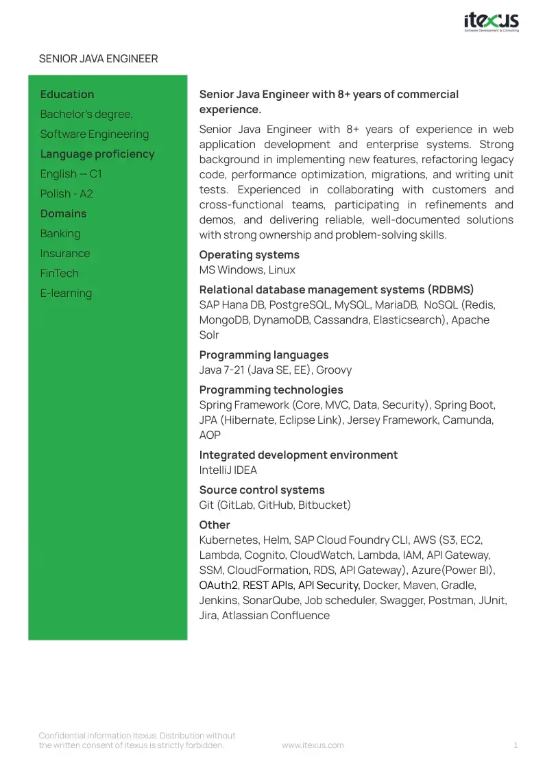 Senior Java developer CV