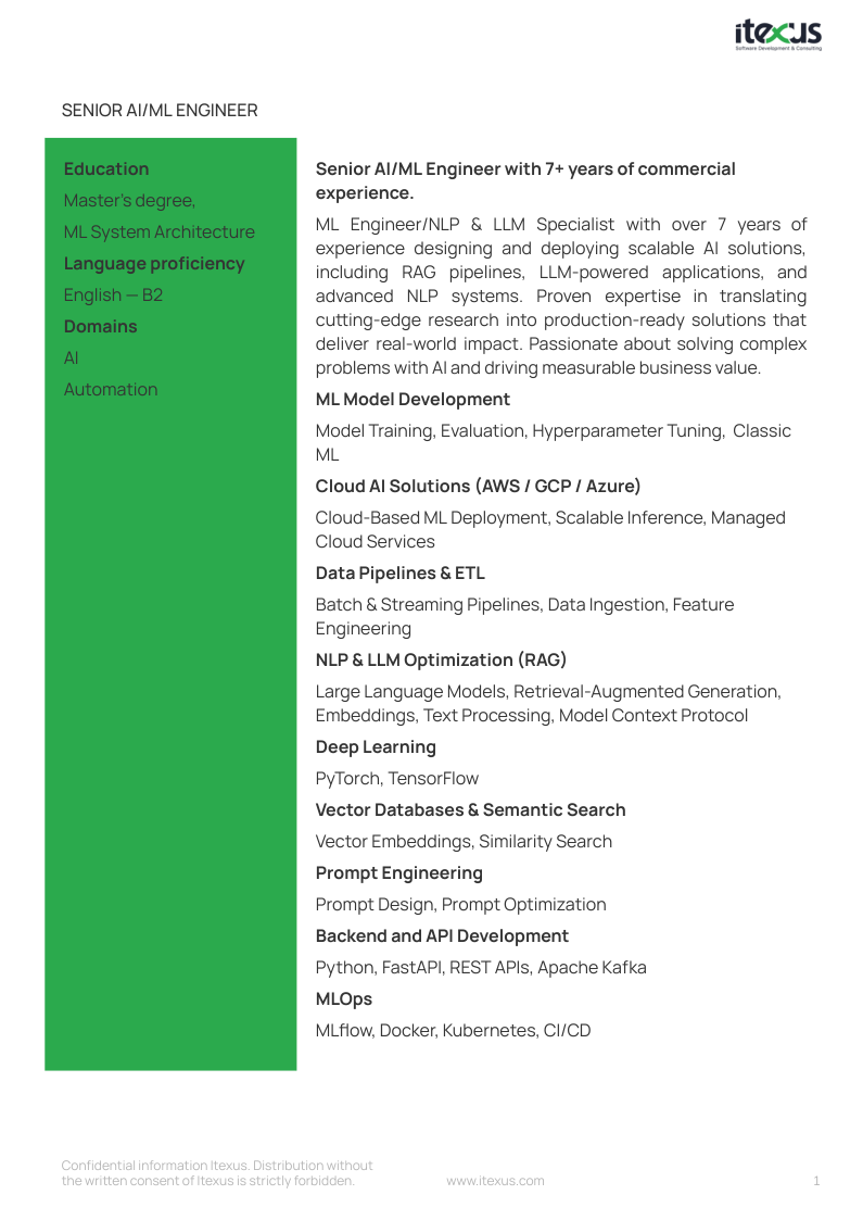 Senior ML developer CV