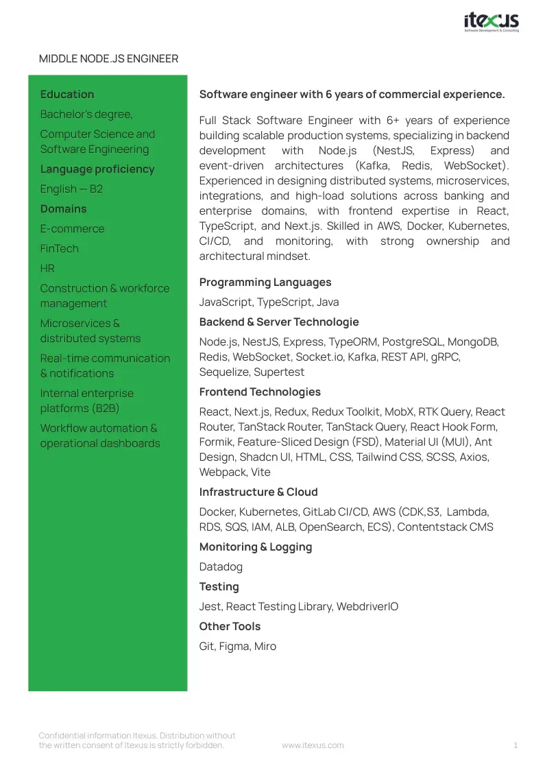 Middle Node.JS developer CV