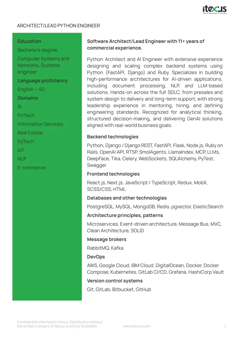 Architect lead python engineer CV