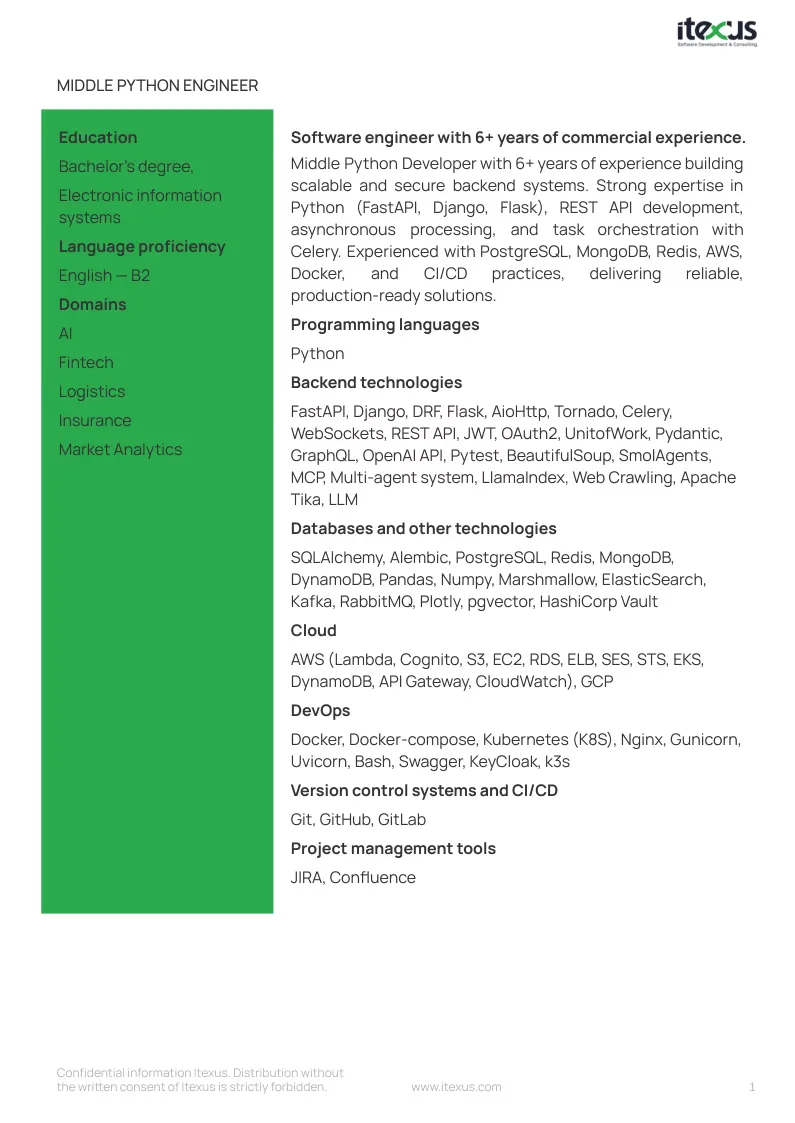 Middle python developer CV