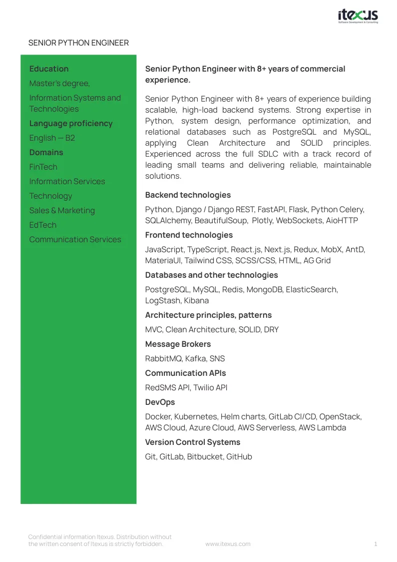 Senior python developer CV