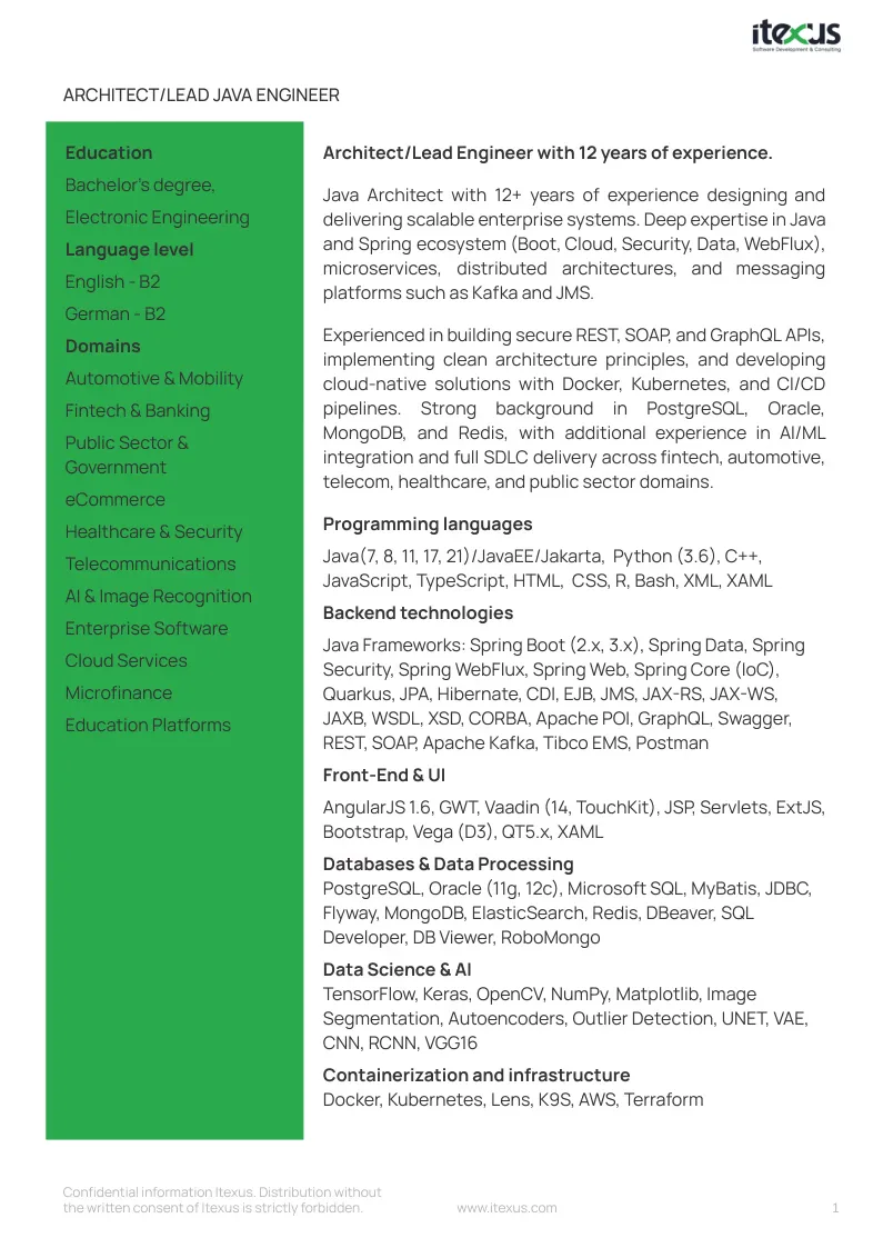 Java architect CV