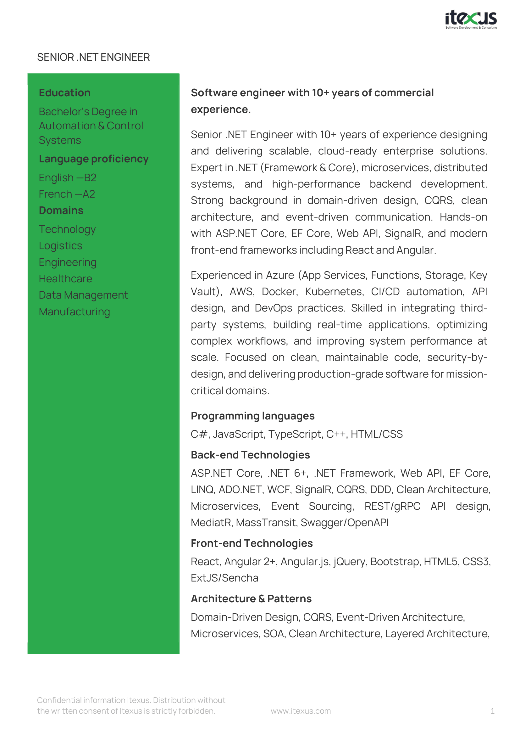 Senior .Net developer CV