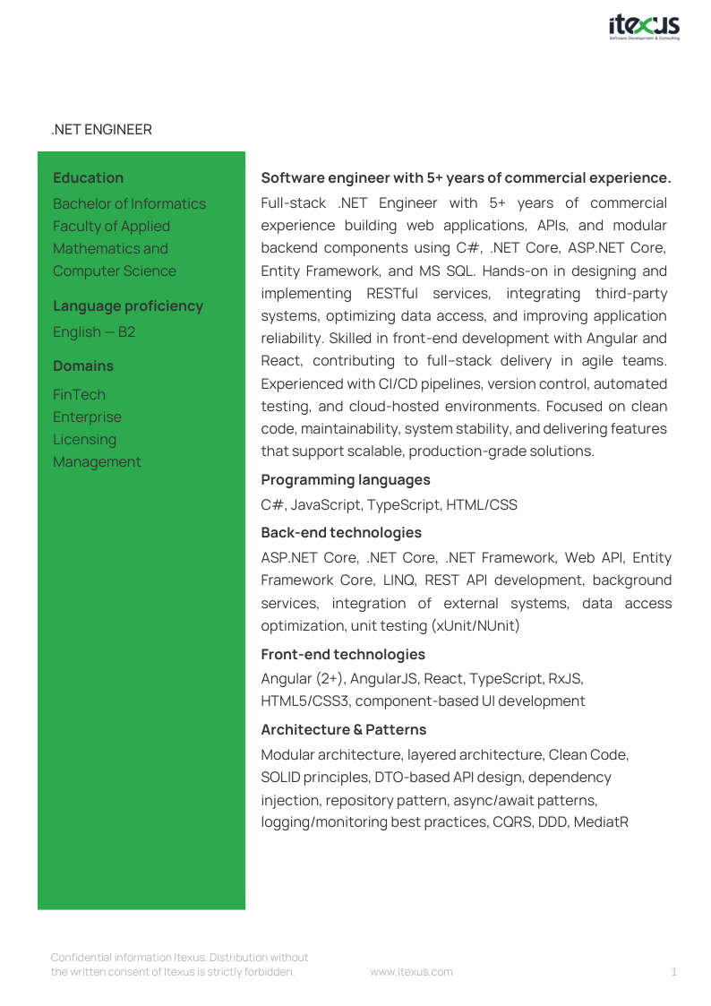 Middle .Net developer CV