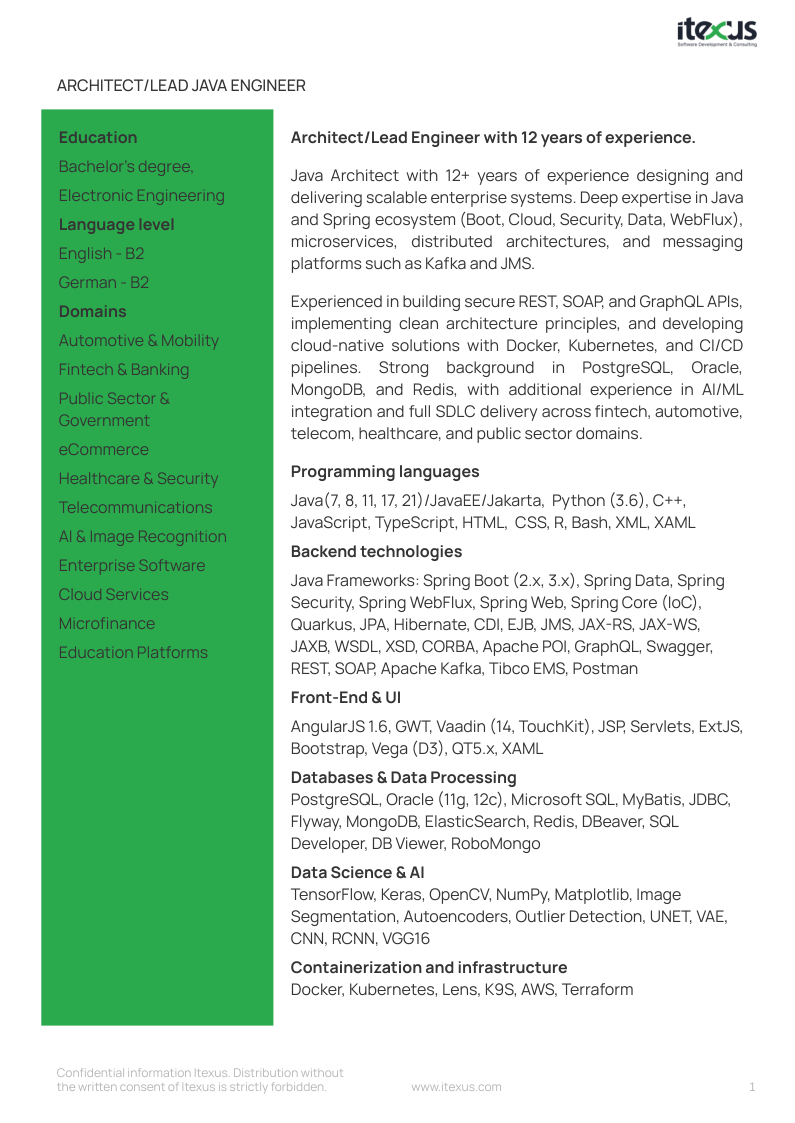 Java architect CV