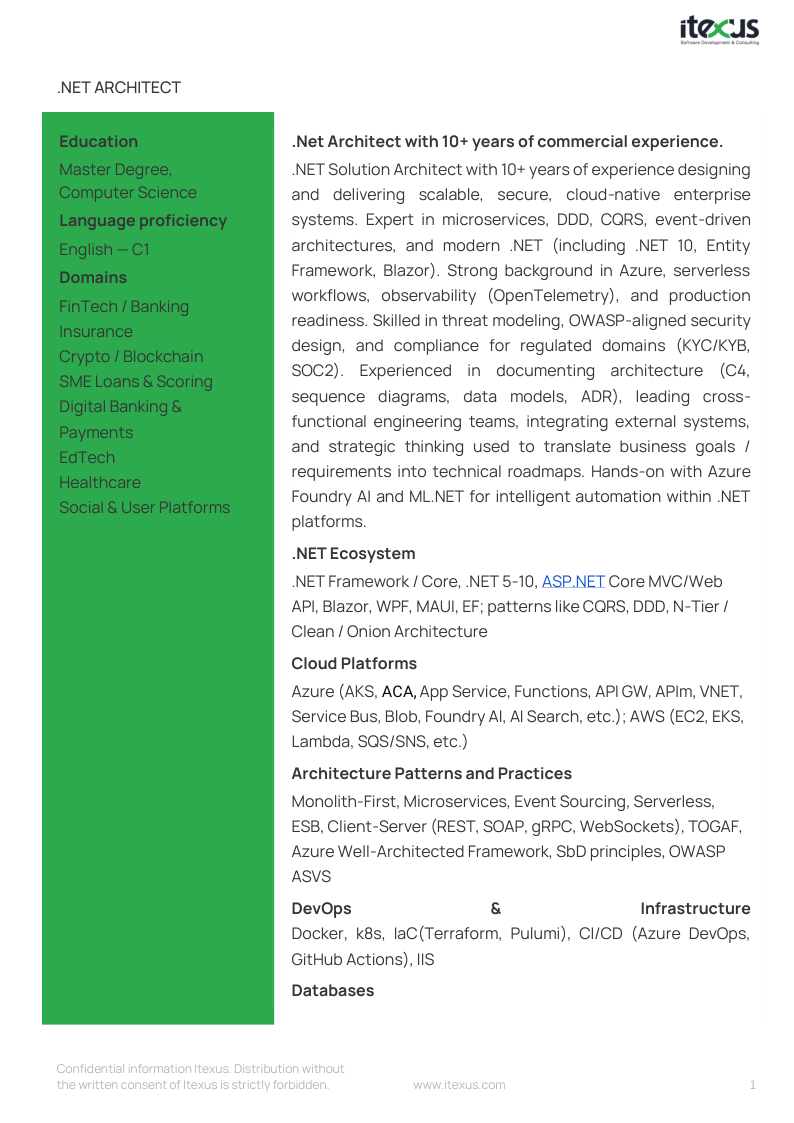 .NET Architect CV